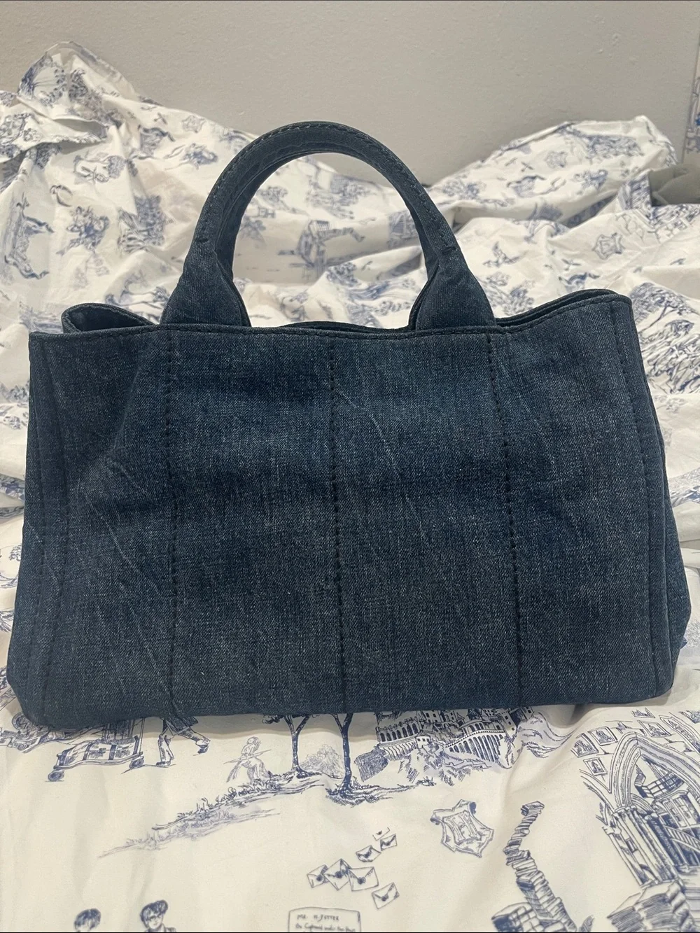 Prada Dark Denim Canapa Tote Bag Large with Strap